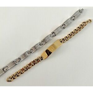 Mens Speidel ID Bracelet Nic Gold Tone Curb Link Stainless Steel Links Set 2